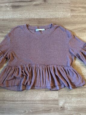 Altar'd State Mauve Ribbed Knit Top with Ruffle Hem